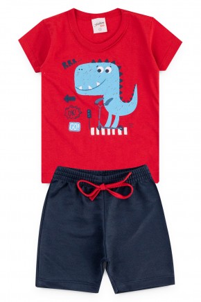 piradinhos conjunto camiseta dino vermelho